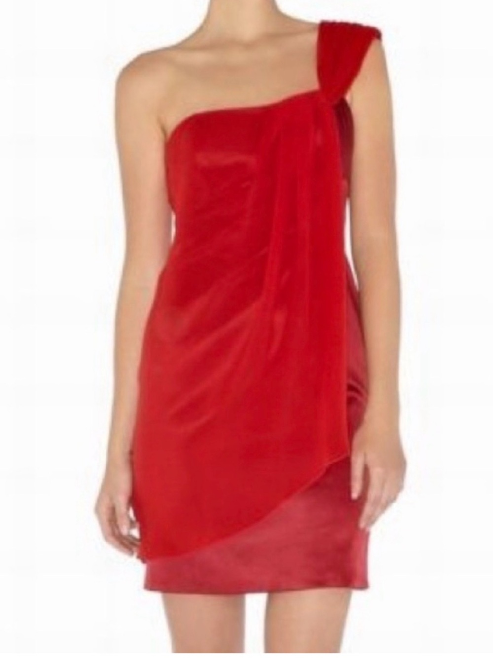 Karen Millen Silk Red One-Shoulder Draped Cocktail Dress